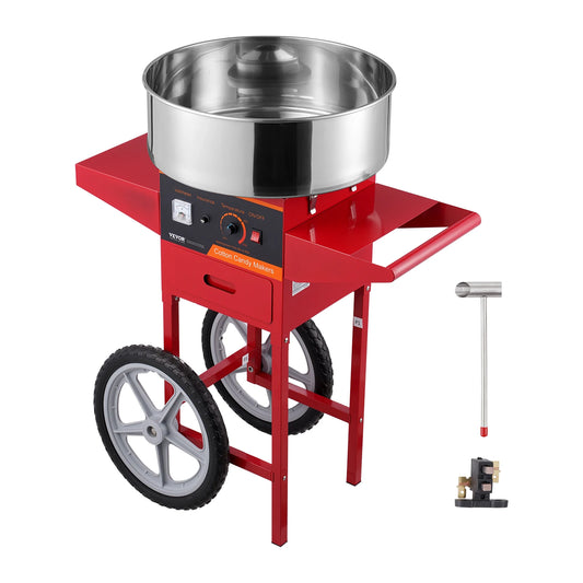 Suikerspinmachine Elektrisch - Suikerspinmachines - Mini Suikerspin - Suikerspinmaker - 1000W - RVS Kom - Instelbare Temperatuur - Incl. Schep en Lade - Voor Feestjes - Kermis - en Verjaardagen - Rood - met Kar