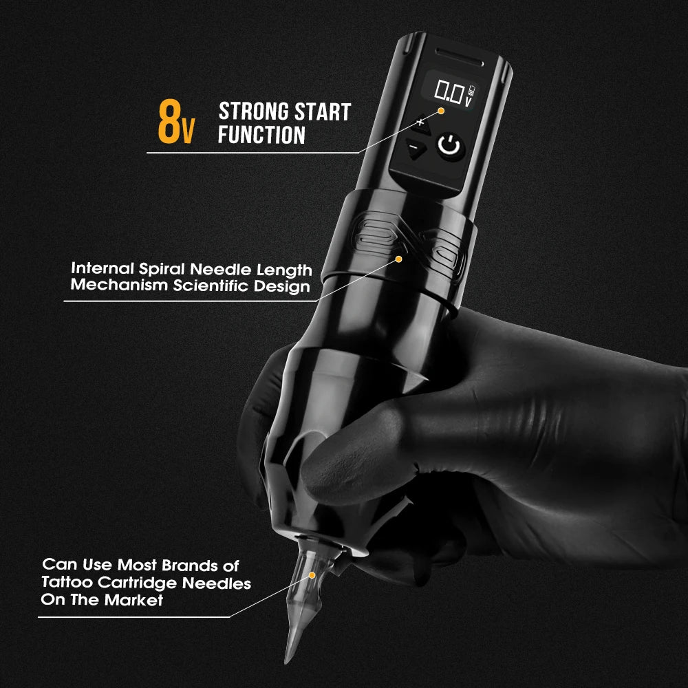 EXO - Tattoo Machine - Tattoo pen - Tattoo Set - Complete set voor beginners & gevorderden - Verstelbare slag 4mm - Tattoo Machine Pen - 10500Rpm - 2100mAh - Zwart