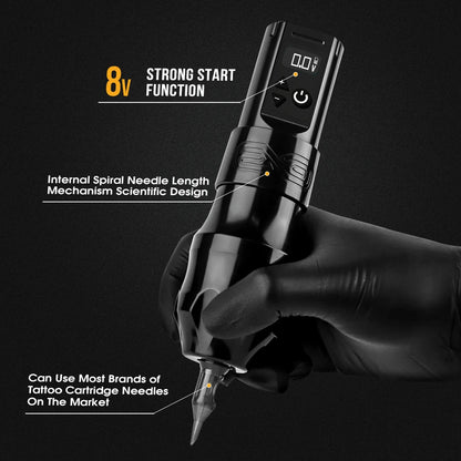 EXO - Tattoo Machine - Tattoo pen - Tattoo Set - Complete set voor beginners & gevorderden - Verstelbare slag 4mm - Tattoo Machine Pen - 10500Rpm - 2100mAh - Zwart