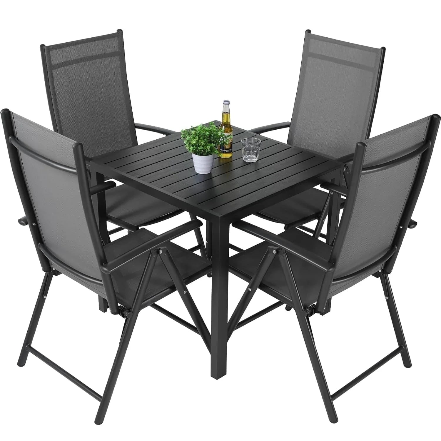 Balkonset – Tuinset – Balkonmeubel – Buitenmeubel – Aluminium – 7-Voudig Verstelbare Rugleuning – Inklapbare Stoelen - QUORE