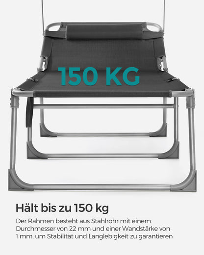 Zonne-Ligstoel – Comfortabele Ligstoel – Tuinstoel – Strandstoel – Met Handige Zijtas – Stalen Frame – Maximaal 150 Kg