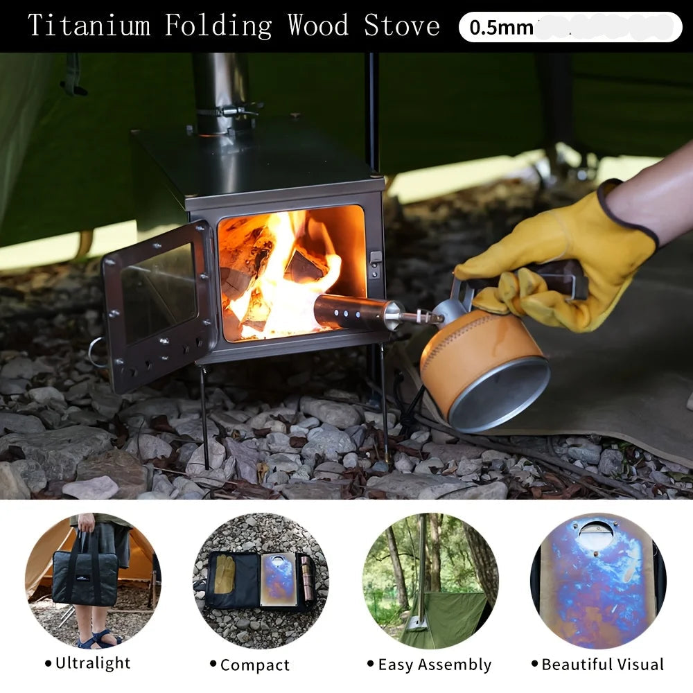 Titanium Houtkachel – Opvouwbare Kachel – Draagbare Stove – Camping Kamin – Outdoor Houtbrander – Lichtgewicht Titanium – Duurzaam En Compact - QUORE