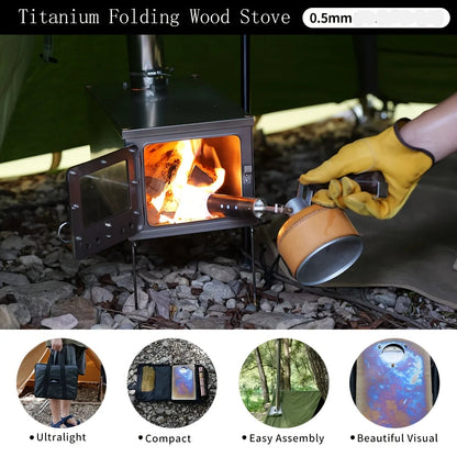 Titanium Houtkachel – Opvouwbare Kachel – Draagbare Stove – Camping Kamin – Outdoor Houtbrander – Lichtgewicht Titanium – Duurzaam En Compact - QUORE