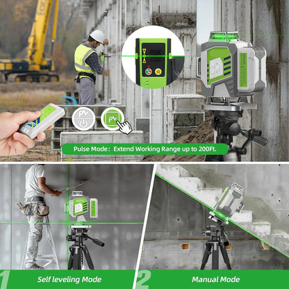 4D Kruislijnlaser – Zelfnivellerend – Groene Laser – Statief – Afstandsbediening – 30 Meter Bereik – USB Type-C Oplaadbaar - QUORE