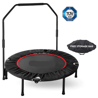 Fitness Trampoline - Mini Trampoline - Opvouwbaar Ontwerp - 40 Inch - Met Verstelbare Handgreep - Indoor Rebounder - Rubberen Antislip Voetjes - Voor Sport - Cardio Workout - Max 150 kg - Black en Groen - QUORE