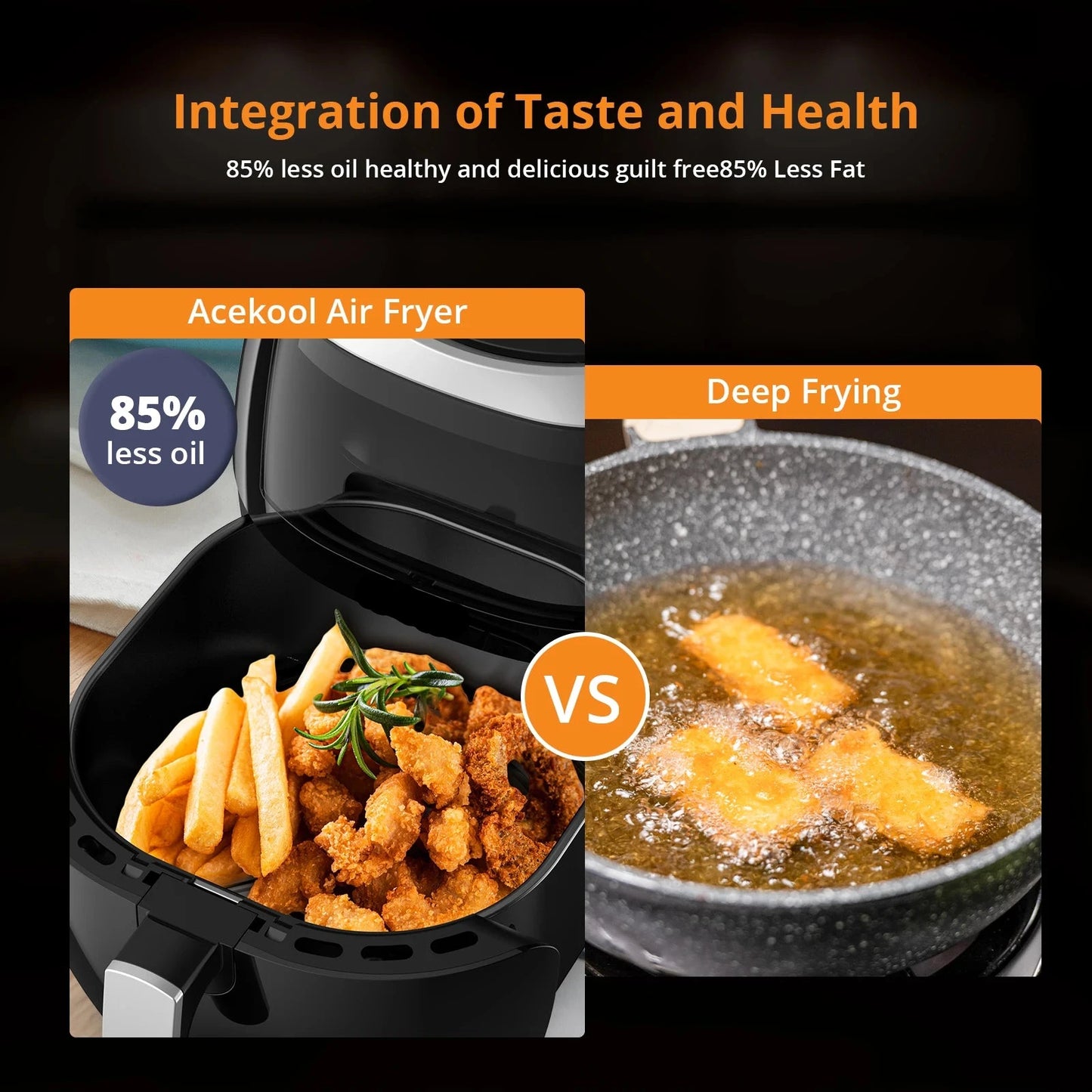 Digitale Airfryer - PFAS vrij - Heteluchtfriteuse - Zwart - Digital screen - 8 Voorinstellingen - Inclusief in hoogte verstelbaar Grillrack - Olievrije kookplaat - met kijkvenster - 8QT Airfryer - Vaatwasserbestendig