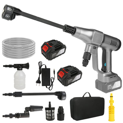 Hogedrukreiniger - Hogedruk Auto-Wasser - Hogedrukspuit - Draadloze - 3500W - 18V - 200Bar - 6-in-1 Mondstuk - 2 Accu - Grijs