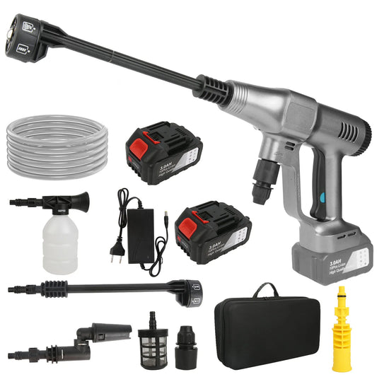 Hogedrukreiniger - Hogedruk Auto-Wasser - Hogedrukspuit - Draadloze - 3500W - 18V - 200Bar - 6-in-1 Mondstuk - 2 Accu - Grijs
