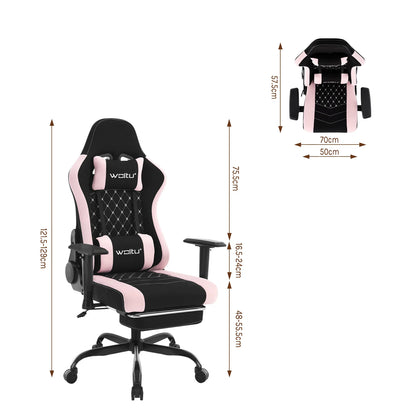 Ergonomische Gaming- en Bureaustoel – Gamerstoel – Bureaustoel – Draaistoel – Office Chair – Massagefunctie – Ademend Mesh Materiaal – Zwart/Roze