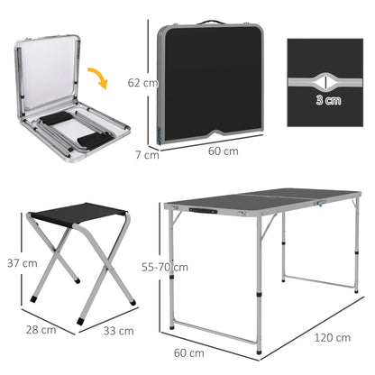 Vouwbare Campingtafel met Stoelen Set - 5-delige Zwart - Verstelbare Hoogte en Umbrella Hole - QUORE