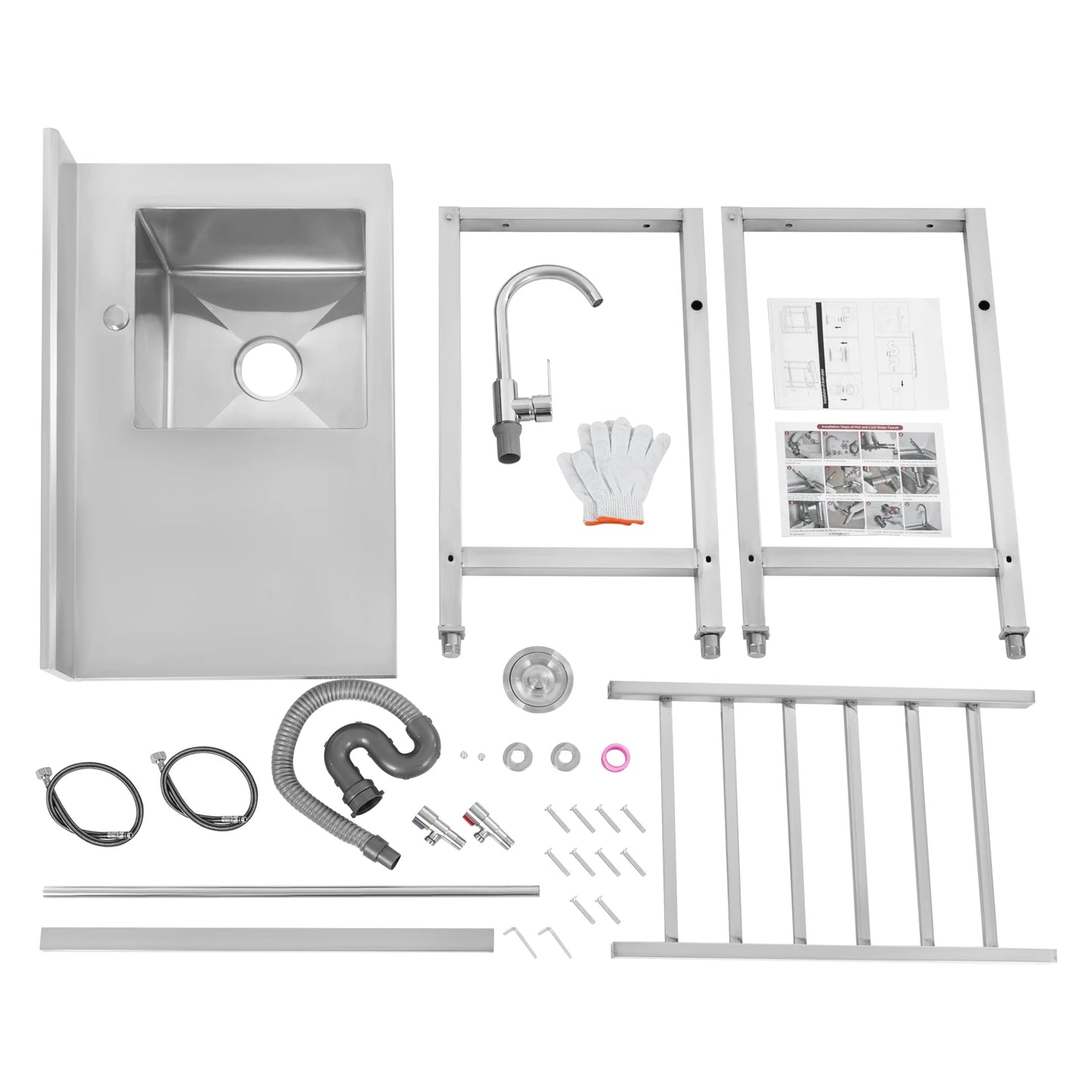 Vrijstaande Spoelbak – Enkele Kom – Keukenbak – Wasbak – Buitenbak – Roestvrij Staal – Ruime Afmetingen 80x55x84 cm – Inclusief Kraan