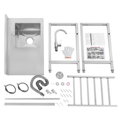 Vrijstaande Spoelbak – Enkele Kom – Keukenbak – Wasbak – Buitenbak – Roestvrij Staal – Ruime Afmetingen 80x55x84 cm – Inclusief Kraan