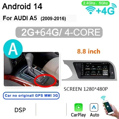 Multimedia Autoradio – 2DIN Speler – Auto Stereo – Navigatiesysteem – Touchscreen Display – 8,8 Inch Scherm – Draadloze CarPlay & Android 14