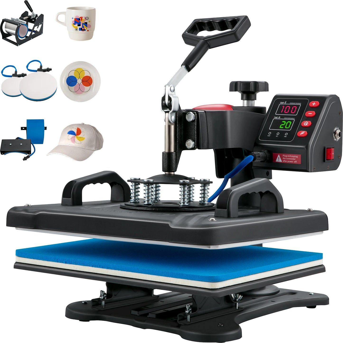 5-in-1 Warmtepers – Hittepers – Transferpers – Sublimatiepers – Textielpers – Grote Hitteplaat 30x38 cm – Digitale Temperatuur- en Timerregeling