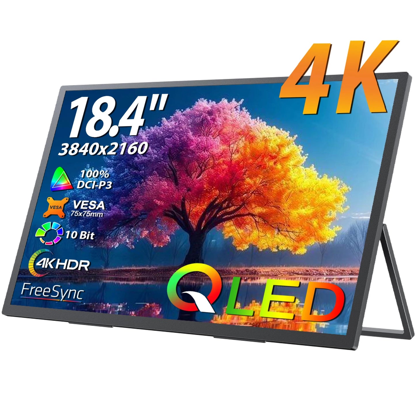 18,4 inch draagbare monitor – portable scherm – extern beeldscherm – gaming display – 4K QLED scherm – ultradun design – haarscherpe 4K-resolutie – AMD FreeSync ondersteuning - QUORE