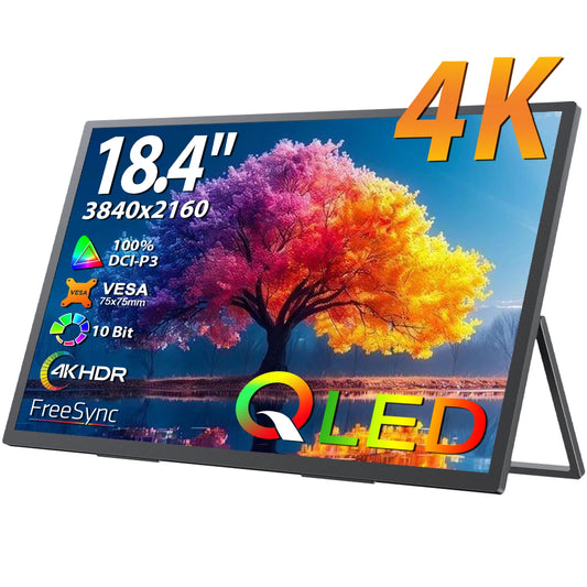 18,4 inch draagbare monitor – portable scherm – extern beeldscherm – gaming display – 4K QLED scherm – ultradun design – haarscherpe 4K-resolutie – AMD FreeSync ondersteuning - QUORE