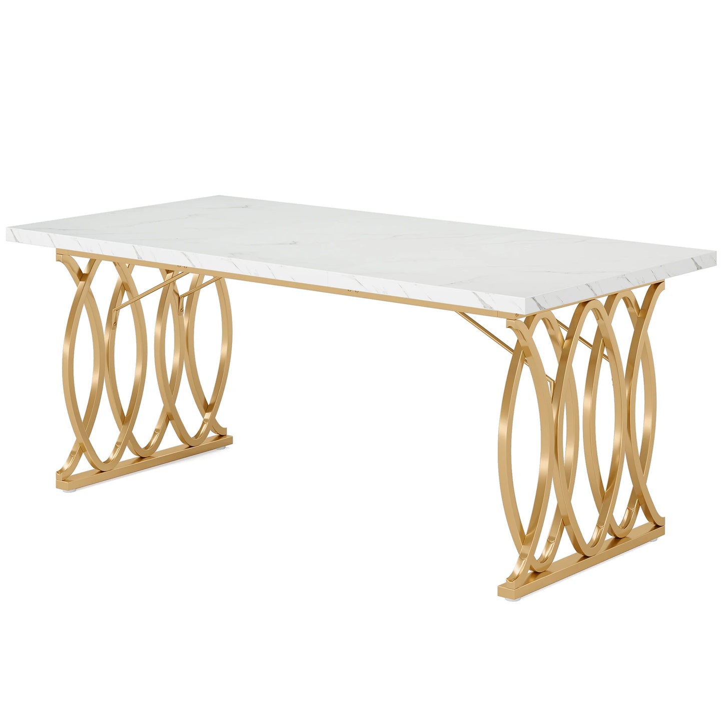 Bureautafel – Werktafel – Thuiswerkplek – Studiebureau – Kantoormeubel – Stevig Metaal Frame – Krasbestendig Tafelblad - 160 x 80 x 75 cm - Wit & Goud