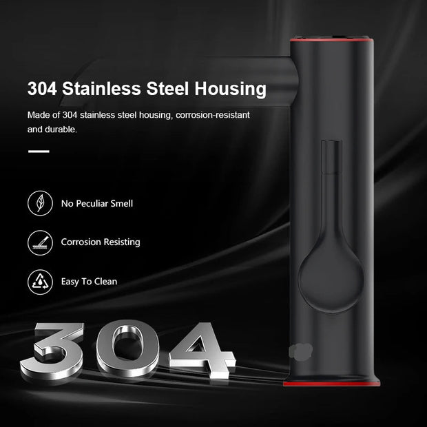 Elektrische kraan - Elektrische Kraan Keuken - Kokendwaterkranen - RVS Warmwaterkraan - 3200W - 2-in-1 - Heet - Koud - Digitaal Display - IPX4 - Badkamer - Metaal Zwart