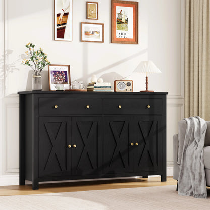 Grote Dressoirkast – Dressoir – Buffetkast – Sideboard – Opbergkast – Zwart – 140x40x89 cm – Soft-Close Deuren & Verstelbare Legplanken