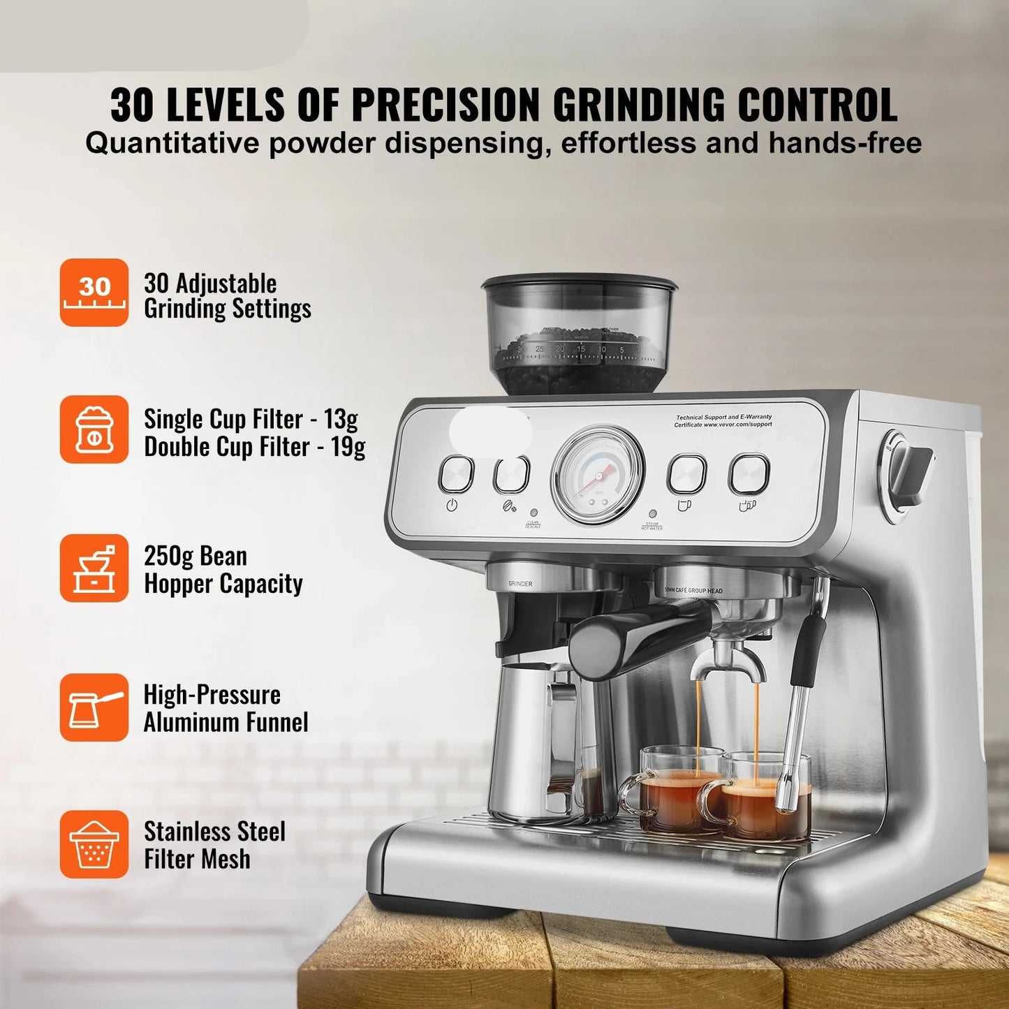 Espressomachine - Koffiemachine - Compact Koffiezetapparaat - 15 Bar - Halfautomatisch - met Stoompijpje - PID Temperatuurcontrole - 2,8L Waterreservoir - Voor Latte & Cappuccino