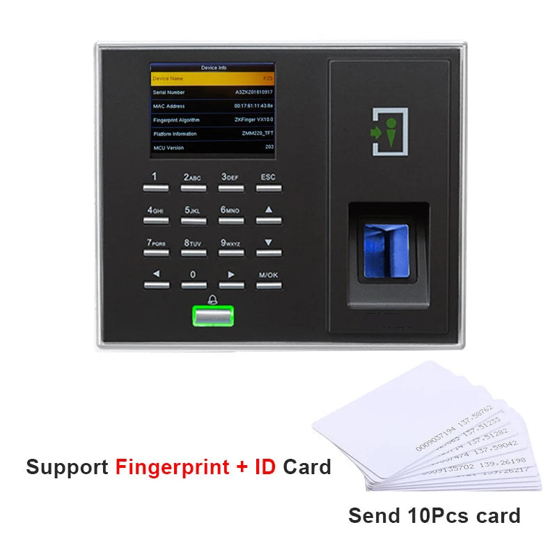 Vingerafdrukscanner – Biometrisch Toegangscontrolestation – Vingerafdruklezer – Beveiligingssysteem – Toegangsbeheer – Herkent tot 3000 Vingerafdrukken – TFT LCD Kleurenscherm - Vingerafdruk - ID