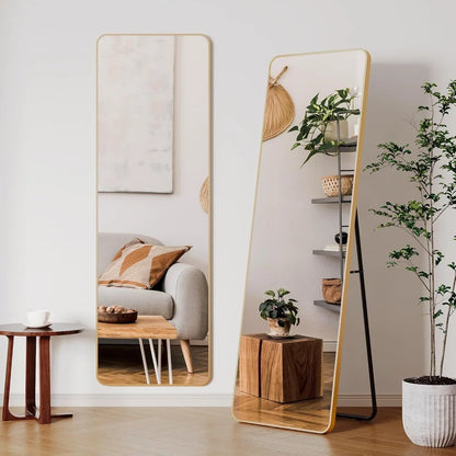 Spiegel - 162x53 cm – Spiegel Staand - Wandspiegel - Full Length - Rechthoekig Design - met Slanke Metalen Frame - Kristalhelder HD Glas - 3-in-1 Gebruik - Zwart Rechte Hoek - QUORE