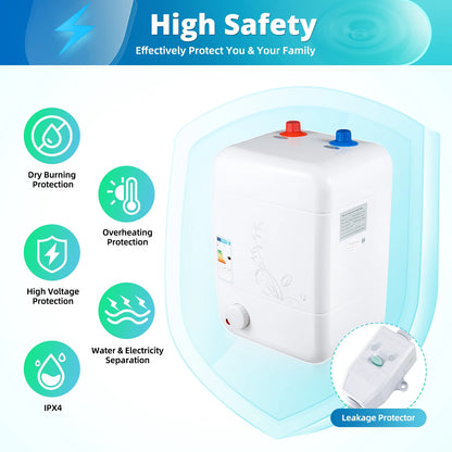 Onderbouw elektrische -  Doorstroomboiler -  Met temperatuurregelaar -Warmwaterapparaat voor -  Beperkte Ruimtes - 8L - 220V - Wit