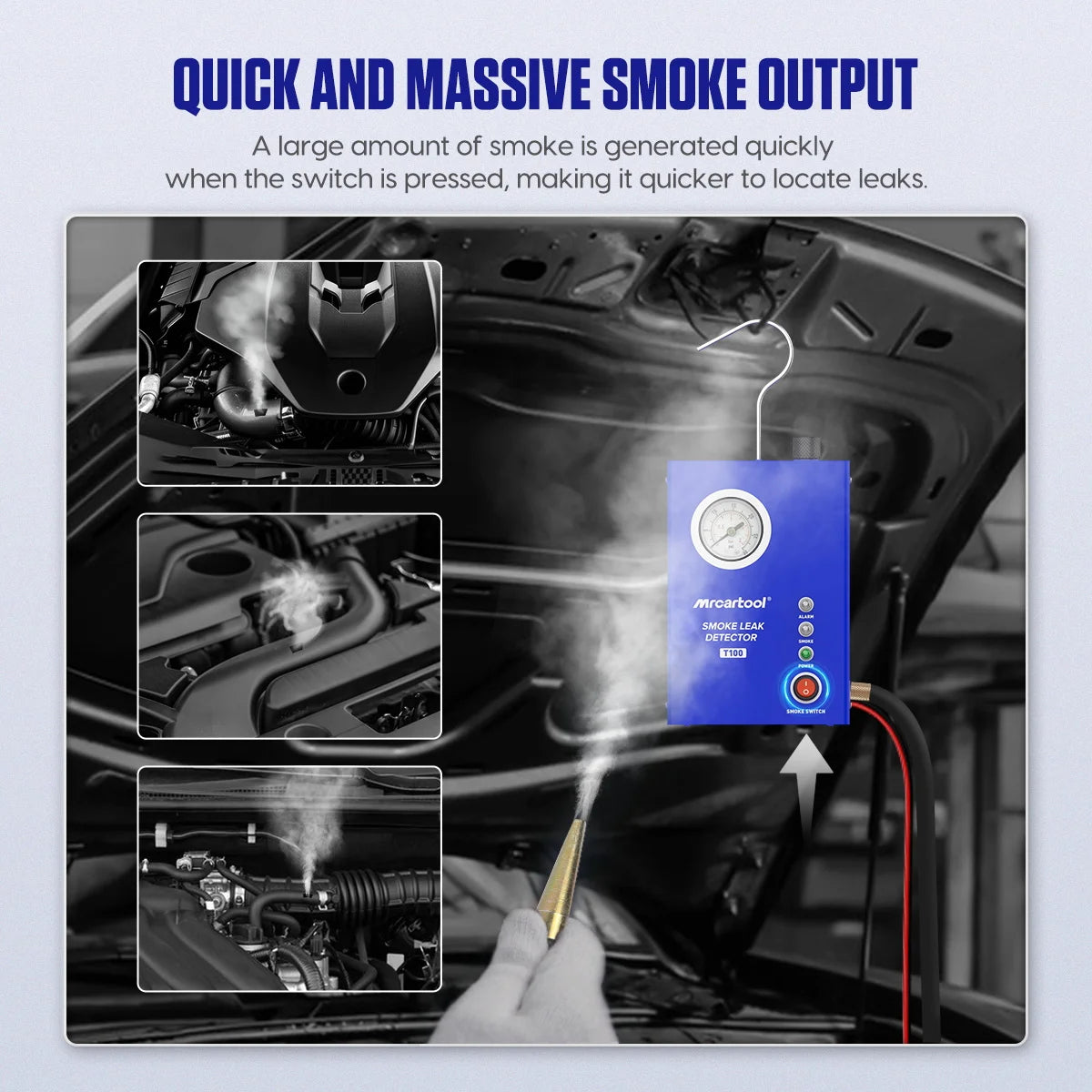 Mrcartool T100 Car Smoke Leak Detector Pipe Leak Locator with Built-in Pump Smoke Leakage Analyzer Detector Diagnostic Tool - QUORE