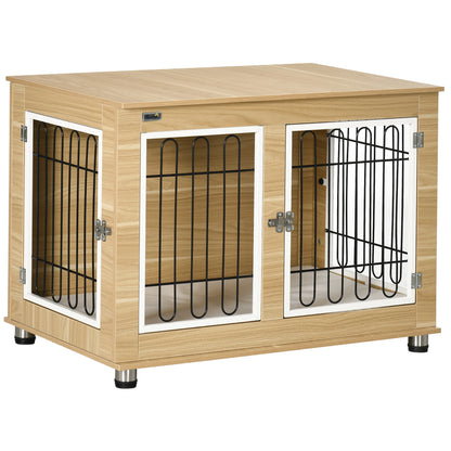 Hondenbench – Hondenkooi – Hondenhok – Huisdier Bench – Middelgrote Honden Tot 25 Kg – Verstelbare Poten – Comfortabel Wasbaar Kussen - 90 x 58 x 65 cm - Eik - QUORE