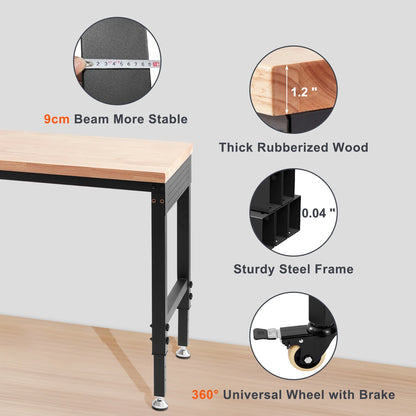 Werkbank – Werktafel – Werkbankje – Werkplek – Verstelbaar 71-100 Cm – Draagkracht 2000lbs – Massief Rubberhout