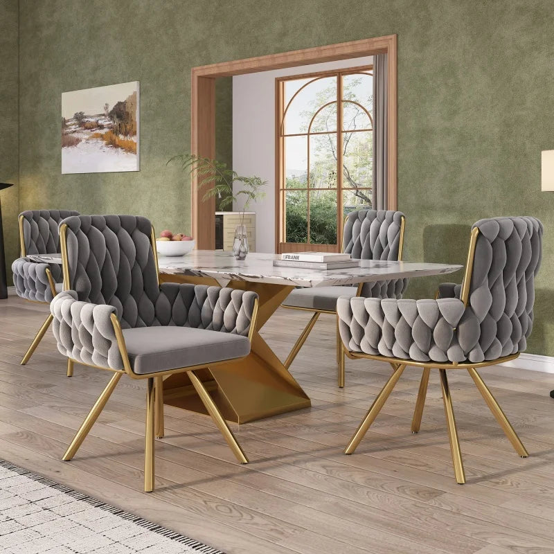Draaibare eetkamerstoel – Velvet stoel – Bureaustoel – Armstoel – Salonstoel – Lichtgrijs – Luxe velvet bekleding – 360° draaibaar