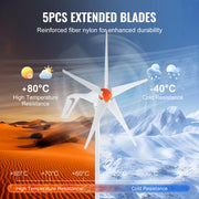 Vevor - Wind Turbine - Windmill Generator - Wind Turbine Generator - Wind Energy - Wind Turbine - 500W - 12V - 5 Blades - White