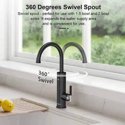 Doorstroomverwarmer - Warmwater dispenser - Warmwaterdispenser - Heetwaterkraan - Heetwater kraan - Doorstromer elektrisch - Besparend - Doorstroomkraan - Buitenkeuken - Camper - Boot - Temperatuur   -  220V - Matzwart - QUORE