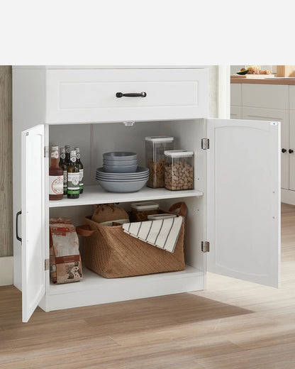 Buffetkast - Barkast - Keukenkasten - Buffetkasten - met Verstelbare Legplanken - Multifunctionele Opbergkast voor Keuken, Woonkamer of Hal - Wit - QUORE