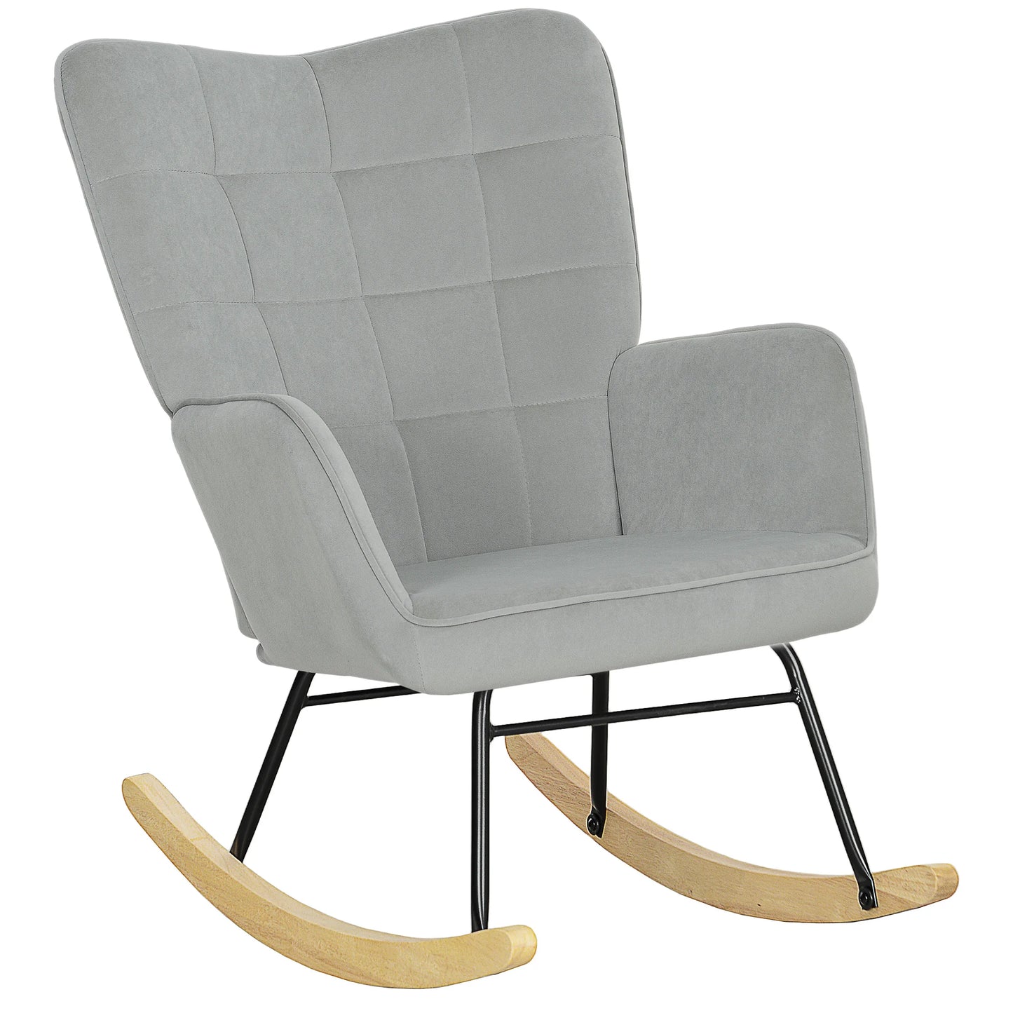 Schommelstoel – Schommelstoel Voor Volwassenen – Relaxstoel – Schommelstoel Met Armleuning – Ergonomisch Ontwerp – Beukenhout En Staal - 98 x 71 x 101 cm - Grijs