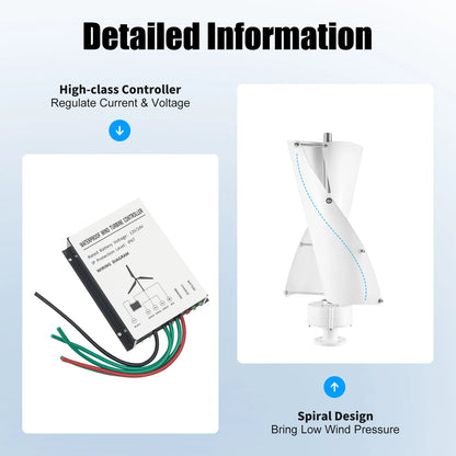 Verticale Windgenerator – Windturbine – Windmolen – Energiegenerator – Windenergie Turbine – 100W Vermogen – Inclusief Controller