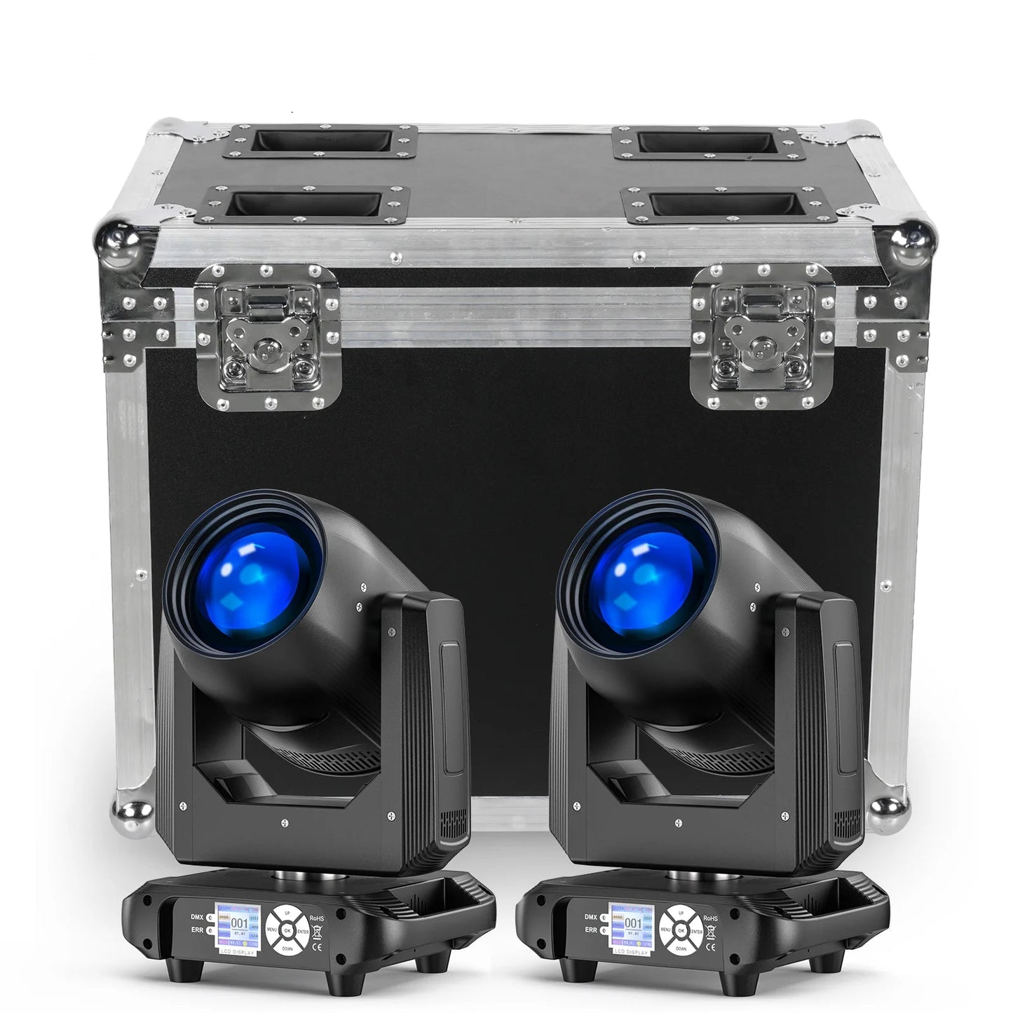 Moving Head Licht – DJ Verlichting – Podiumlamp – Beam Light – Gobo Licht – Set Van 2 Met Flightcase – 200W LED Module – DMX512 Controle