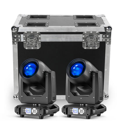 Moving Head Licht – DJ Verlichting – Podiumlamp – Beam Light – Gobo Licht – Set Van 2 Met Flightcase – 200W LED Module – DMX512 Controle