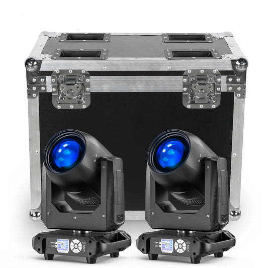 Moving Head Licht – DJ Verlichting – Podiumlamp – Beam Light – Gobo Licht – Set Van 2 Met Flightcase – 200W LED Module – DMX512 Controle