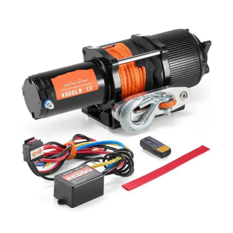 Elektrische lier - Lier - Tackle - Elektrische takel - Staalkabellier - 4500LBS- met 39 ft synthetisch touw - Bedrade/draadloze bediening - Waterdicht - voor Jeeps