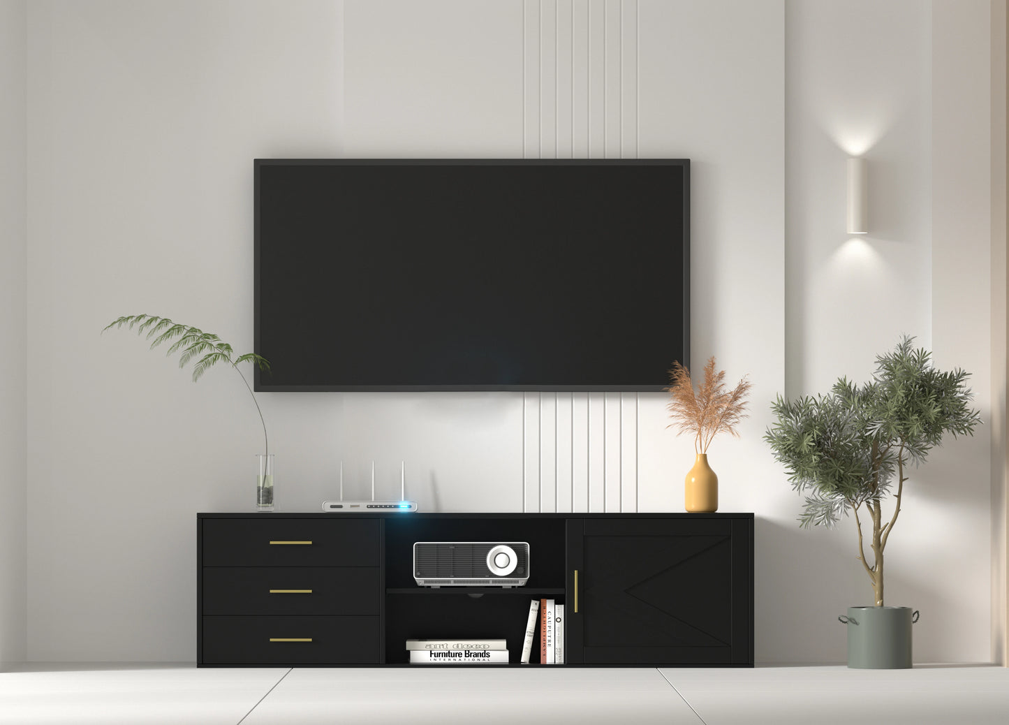 TV-meubel – Lowboard – TV-kast – Entertainmentmeubel – Tv-benk Zwart – 160 cm Breed – FSC-gecertificeerd Spaanplaat Met Melamine Afwerking
