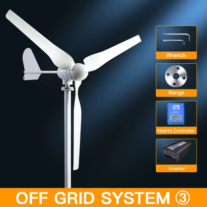 Windturbine - Windmolen - Windturbine Generator - Windenergie - 12V - 2000W - 3 Bladen - Horizontale Windmolen - met LCD Hybride Controller - Omvormer - Voor Huis – Off-Grid Systeem
