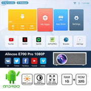 Alincoo - E700 - Beamer - Projector Beamer - Mini Meamer - 4k - Full HD 1080P - 1920x1080dpi - Automatische focus - 5G - met WiFi - 28000 Lumens - Wit