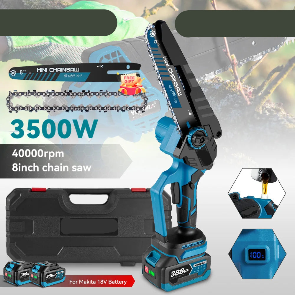 Kettingzaag - Snoeizaag - Takkenzaag - Handzaag - Draadloze - Elektrische - 8 Inch - Brushless Motor – 3500W - Zaagmachine – Inclusief 2x 18V Accu’s (EU Plug)