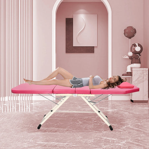 Opvouwbare PVC-massagetafel - Schoonheidsbed Massagetherapiebank - Gezichtsbehandeling SPA Opvouwbaar - Massage - Massage Tafel - Massage Bed - Roze