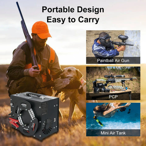 Compressor - Air Compressor - Air Compressor Tire Inflator - Airpress Compressor - 300Bar 4500Psi PCP - 220V - with built-in 12V portable power adapter Fan