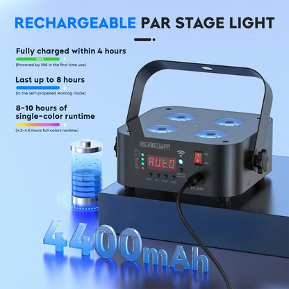Mini LED PAR Lampen Set – Draadloze LED Stage Verlichting – Oplaadbare DJ Lampen – RGBWA UV Licht – 8 Stuks Met Flightcase – 10 Uur Batterijduur – Compact En Robuust Design