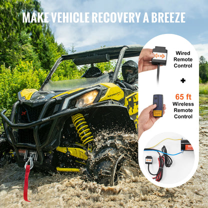 Lier - Takel - Kabeltakel - Kettingtakel - Elektrische - Waterdicht - 12V - 4000lbs - Winch met 39ft Stalen Kabel en Bedrade/Wireless Afstandsbediening - voor ATV/UTV en Truck Towing - QUORE