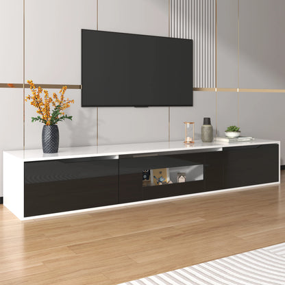 Modern TV-meubel – TV-kast – TV-dressoir – TV-standaard – Media meubel – Zwart-wit hoogglans – Ingebouwde 16-kleuren LED-verlichting – 180 x 30 x 35 cm