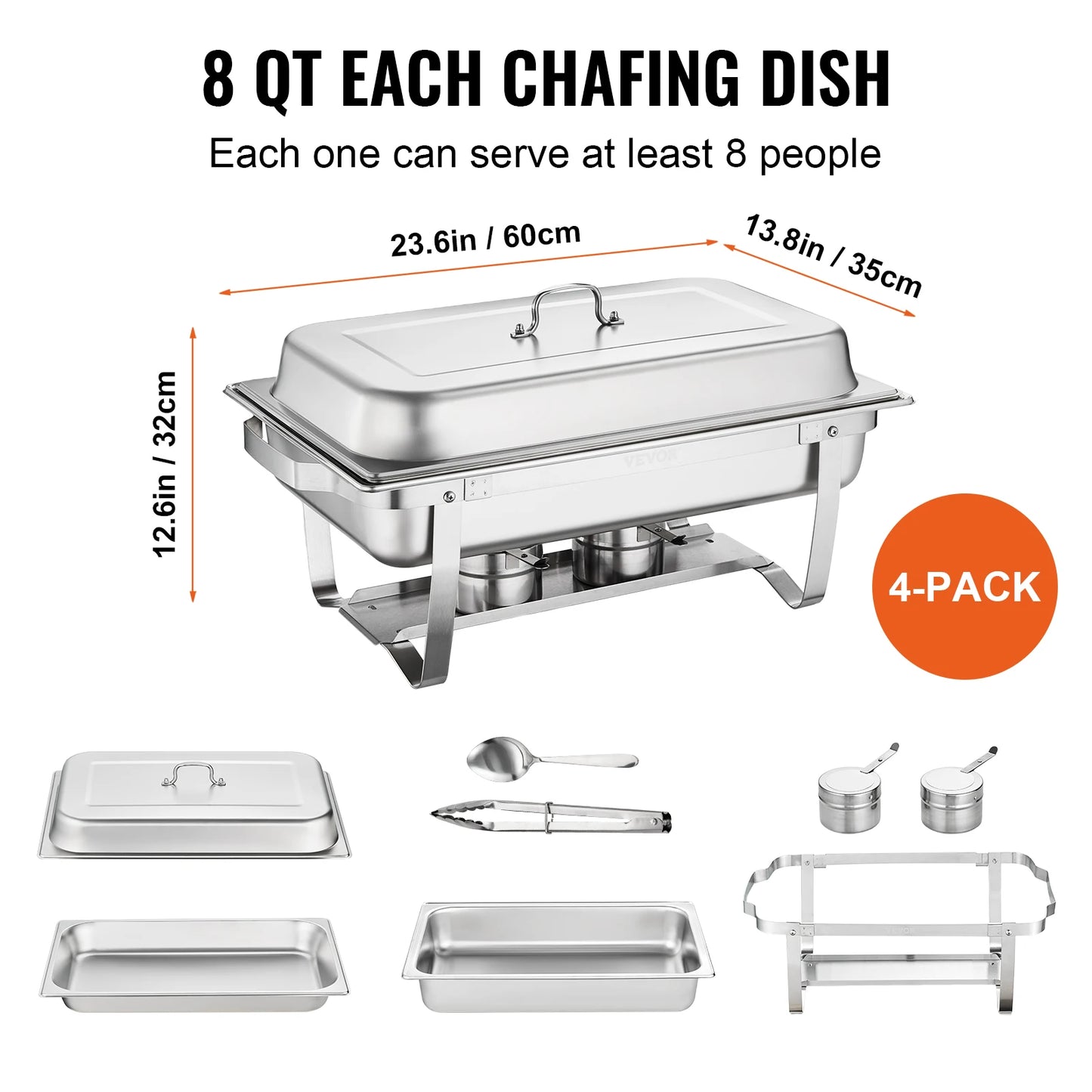 Chafing Dish - Buffetwarmer - Rechthoekige Chafing Dish - Warmhoudplaat - Warmhoudbakken - 8QT - Set van 6 - RVS Buffet Warmhoudbakken voor Catering